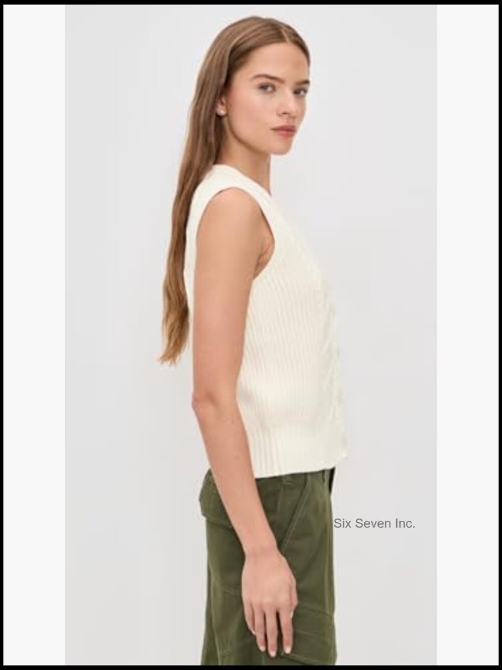 Women's Cable Knit Sweater Vest Mid-Weight Stretch - Picture 5 of 6